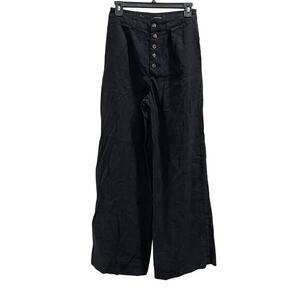 WWW Black High waisted button fly wide leg pants trousers pockets sz 4